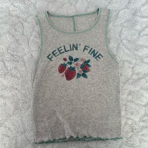 American Eagle Outfitters Grey and Mint Tank Top with Strawberry Design in Small